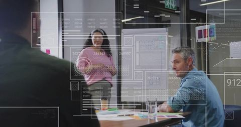 Business Team Collaboration with Advanced Data Analytics Overlay