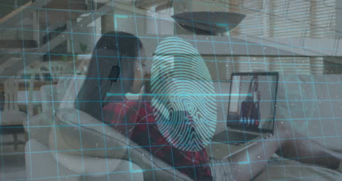 Biometric Security Overlay on Woman Video Calling from Home