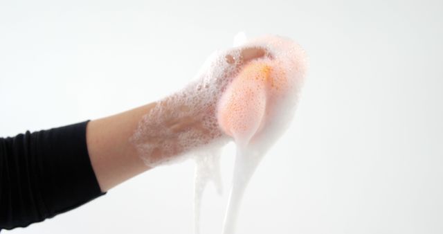 Hand Washing Pink Sponge with Foamy Soap - Download Free Stock Images Pikwizard.com