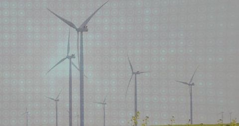 Wind Turbines on Overcast Day Generating Renewable Energy