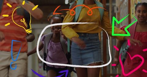 Joyful Students Running Through School Hallway