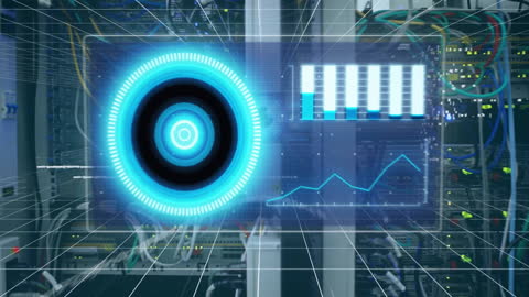 Futuristic Digital Data Processing on Server Room Background
