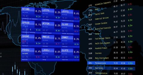 Digital Financial Data Display with Global Networking Background