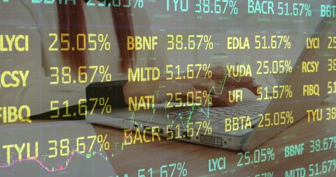 Stock Market Data Overlay on Laptop with Woman Typing - Download Free Stock Images Pikwizard.com