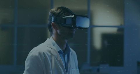Researcher wearing vr headset for futuristic scientific exploration