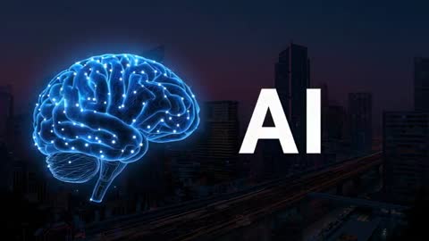 Glowing Brain Hologram Symbolizing AI in Urban Technology Landscape