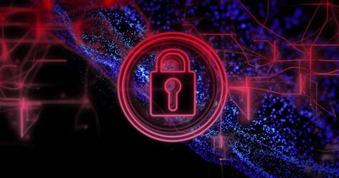 Glowing lock symbol against digital network backdrop representing cybersecurity