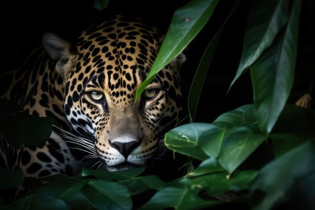 Portrait of jaguar in tropical jungle leaves and plants, created using generative ai technology - Download Free Stock Photos Pikwizard.com