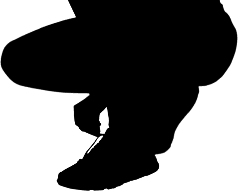 Silhouette of man tying shoe on transparent background