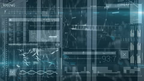 Digital Data Processing Animation on Blue Interface