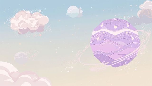Fantasy Pastel Planet with Rings in Dreamy Sky