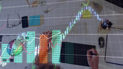 Business Professional Analyzing Financial Data on Graphics Tablet