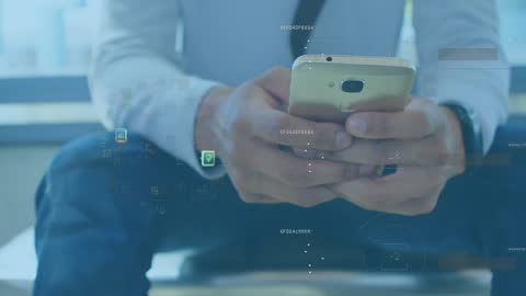Businessman Engaging Smartphone with Digital Network Connections