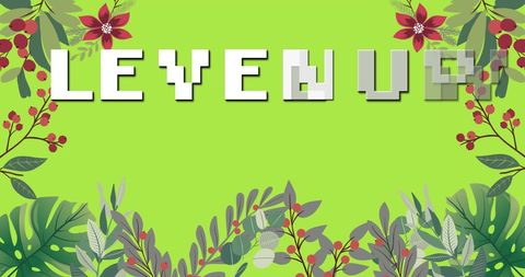 Level Up Text with Floral Elements on Green Background - Download Free Stock Images Pikwizard.com