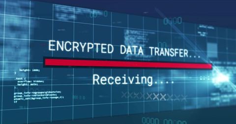 Receiving Encrypted Data Transfer on Futuristic Network Dashboard with Progress Bar