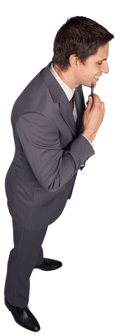 transparent businessman holding pen thinking - Download Free Stock Videos Pikwizard.com