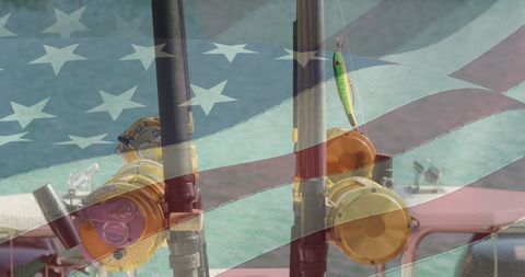 Patriotism and passion: fishing rods with american flag overlay