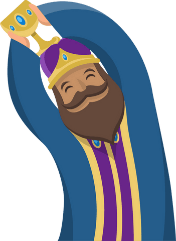 Cartoon king raising golden chalice with joyful expression and regal attire