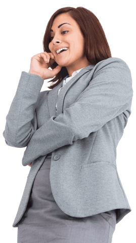 Confident businesswoman smiling while on phone call transparent background