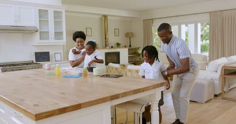 Family Morning Routine in Cozy Kitchen Celebrating Togetherness