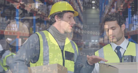 Warehouse Workers Analyzing Data in Industrial Setting