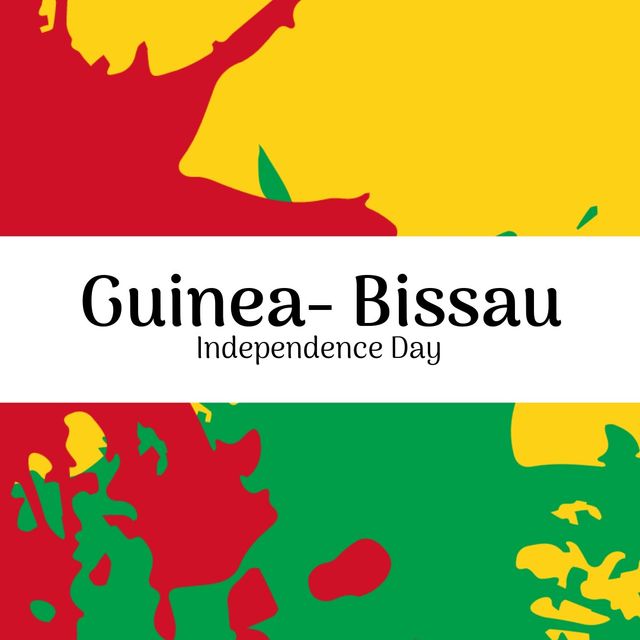 Guinea-bissau independence day text banner over green and red paint stains on yellow background. Guinea-bissau independence day celebration concept