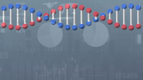 Rotating DNA Strand with Data Overlay Conceptual Science Graphic