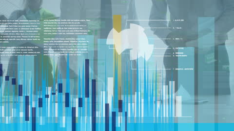 Financial Analysis with Graphs and Bitcoin Symbol in Office Environment