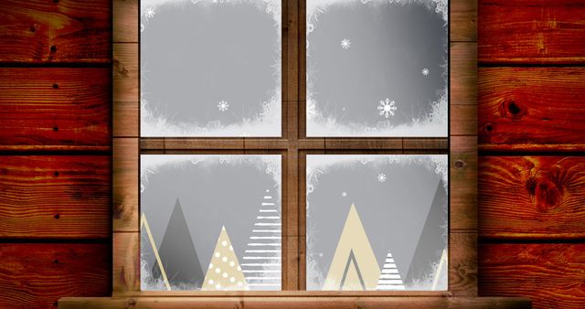 Festive Winter Scene Viewed Through Wooden Window - Download Free Stock Images Pikwizard.com