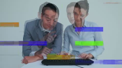Abstract Glitch Effect over Business Colleagues Working Together