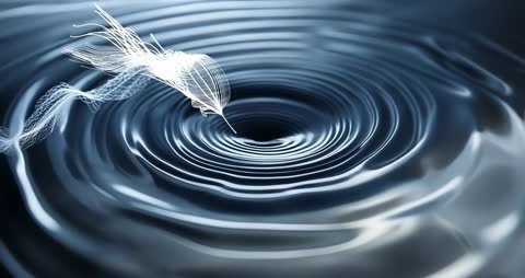 Glowing Wireframe Touching Liquid Creating Vortex