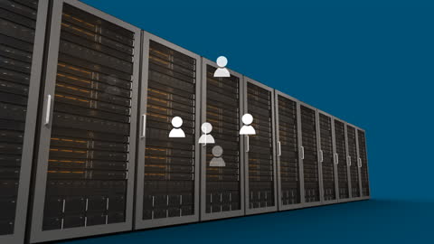 Modern Data Center Server Room with User Avatars