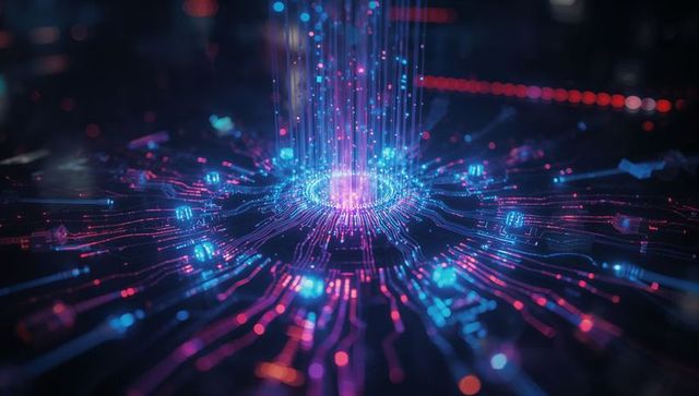 Futuristic Data Stream Matrix with Neon Glow and Digital Connectivity