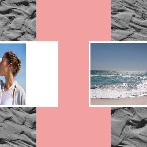 tranquil woman contemplating sea with sand art background - Download Free Stock Templates Pikwizard.com