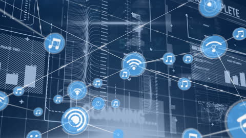 Futuristic Network with Digital Data and Icons Animation
