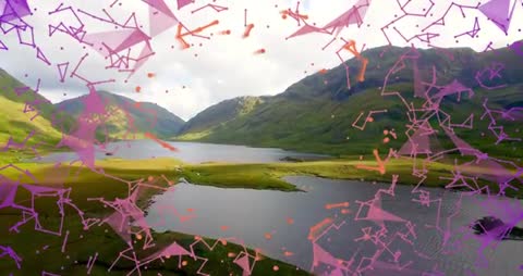 Data Flow Visualization Overlay on Serene Valley Landscape