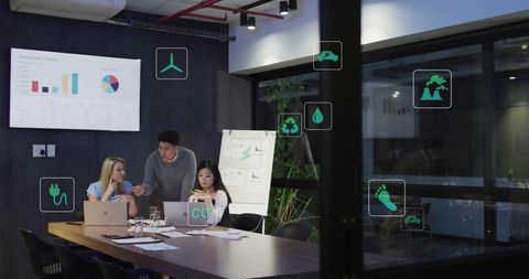 Team Discussing Sustainable Business Solutions and Eco Innovation