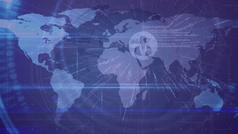 Digital Globe with Blue Background and Data Processing Animation