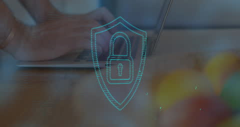 Cybersecurity Concept with Lock Icon Overlay on Laptop