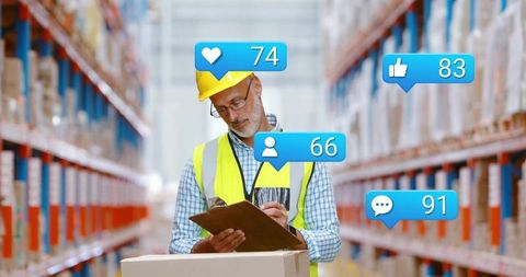 Warehouse inspector monitoring inventory with real-time alerts