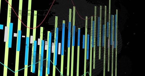 Dynamic technology dashboard with data charts and world map background