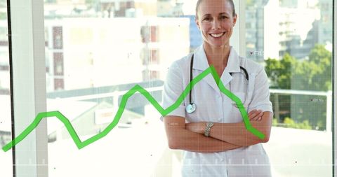 Confident Medical Professional with Statistics Overlay