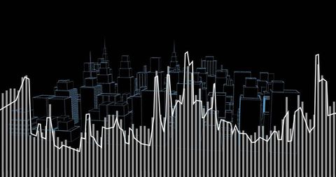 City Skyline with Graph Showing Financial Market Trends