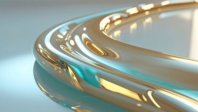 Futuristic metallic loop reflecting golden and blue light
