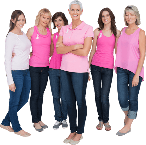 Diverse Women in Pink Unified for Breast Cancer Awareness Transparent Image