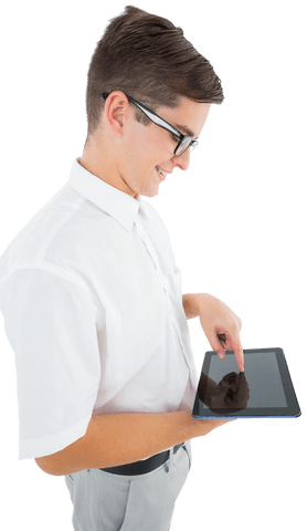 transparent concept of smiling businessman using tablet - Download Free Stock Videos Pikwizard.com