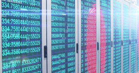fingerprint security and digital data flow in server room - Download Free Stock Images Pikwizard.com