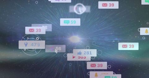 Social media icons floating in digital universe