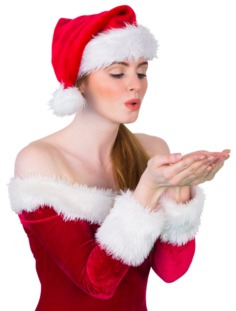 Young Woman in Santa Costume Blowing Kiss on Transparent Background - Download Free Stock Videos Pikwizard.com