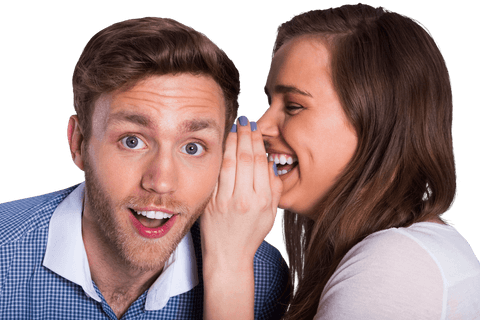 transparent caucasian woman whispering secret into male friend's ear - Download Free Stock Videos Pikwizard.com